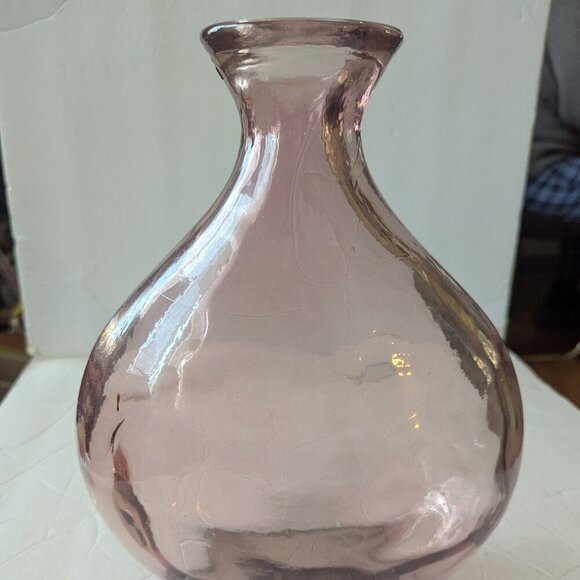 Vintage Hand Blown Glass Bottle Vase Purple Rose Gold Pink Spanish Bottle Boho - Picture 3 of 11
